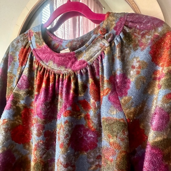 Vintage 70s Babydoll Floral Tent Tunic Top Micro Mini Dress with Bishop Sleeves - Picture 2 of 6